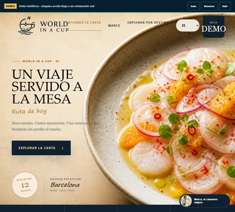 Menú World in a Cup en una tableta junto a un QR de acceso